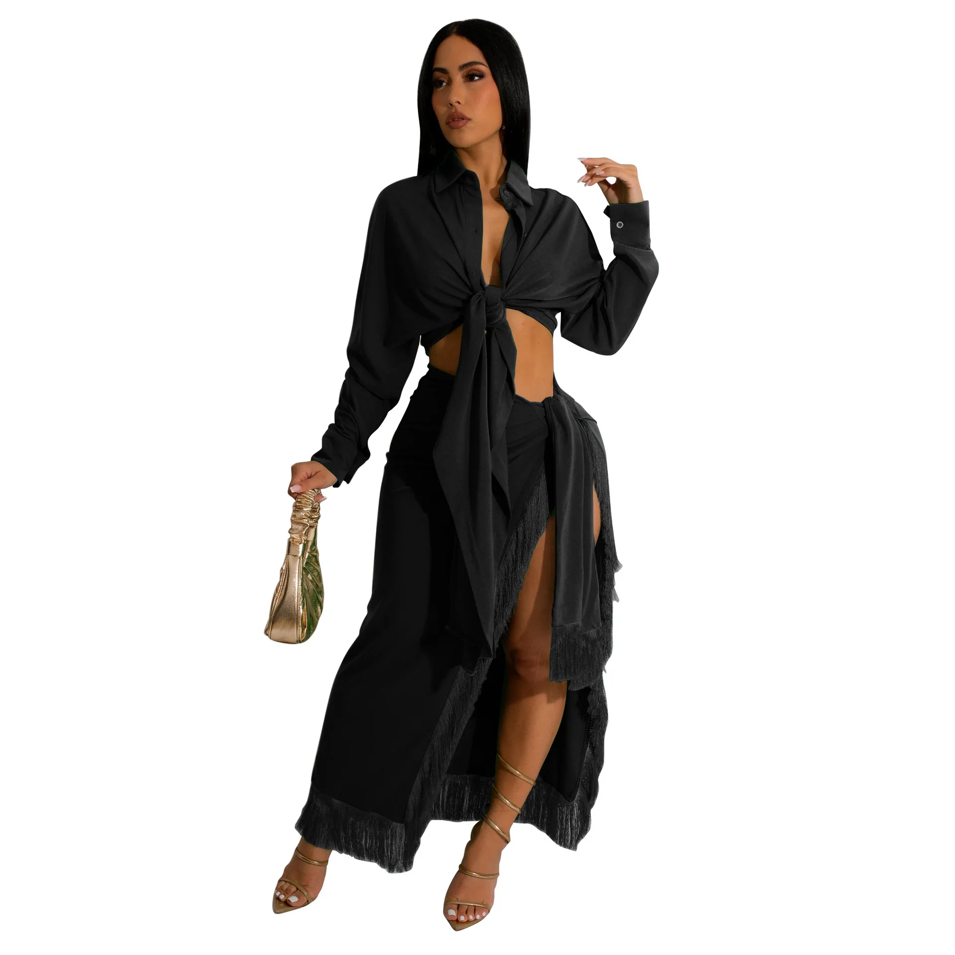 

Women Clothing Shirt Suit Two Piece Macrame 2024 Split Skirts Beach Tunic Dress Outfits Swim Cover Up DressesSaida De Praia