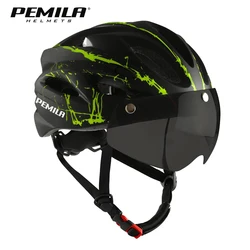 PEMILA Ultralight Cycling Safety Helmet Outdoor Motorcycle Bicycle Helmet Removable Lens Visor Mountain Road MTB Bike Helmet