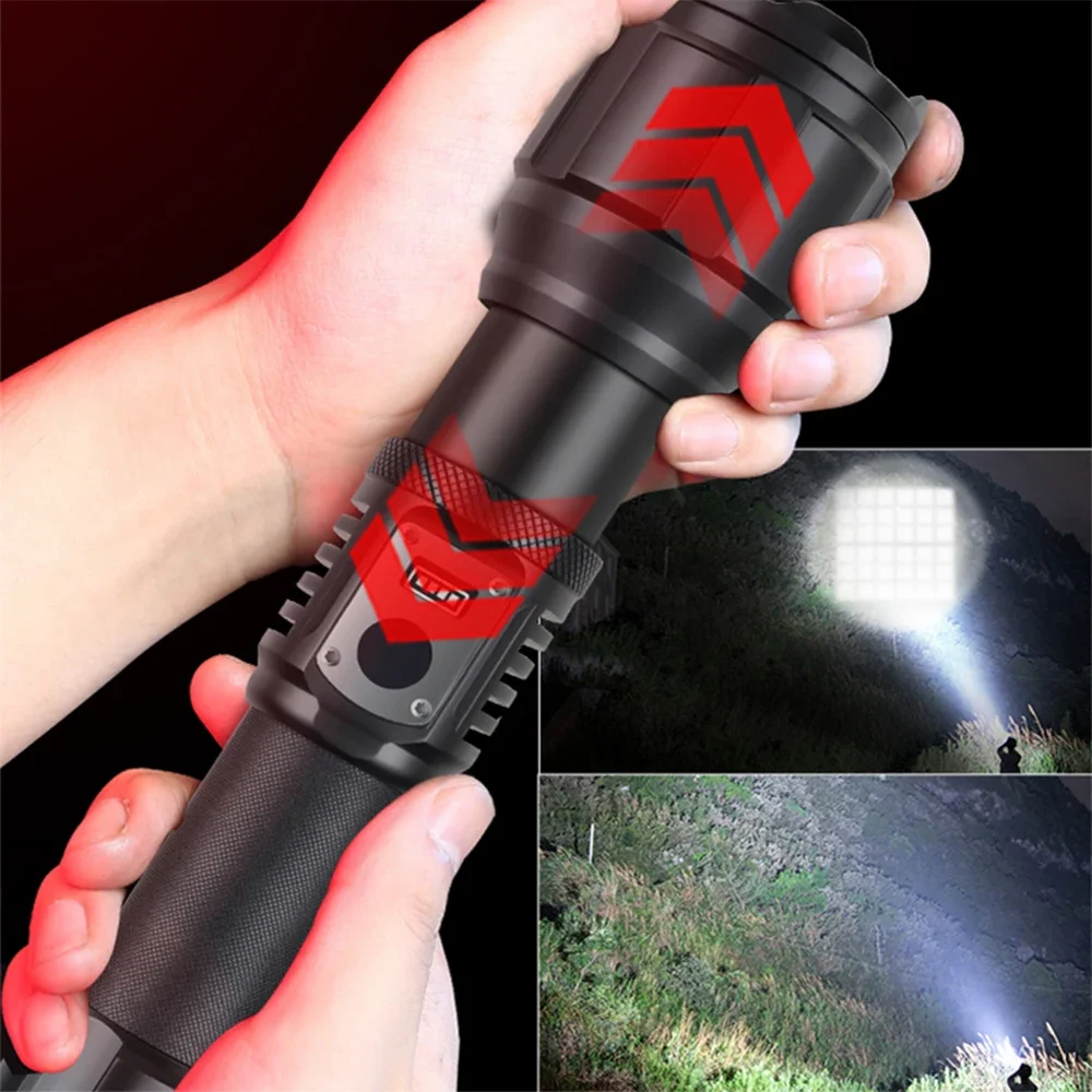 XHP360 Flashlight High Power Led Torch Type-C USB Rechargeable Light Powerful Black Outdoor Lights 26650 Flashlights Zoom Lamp