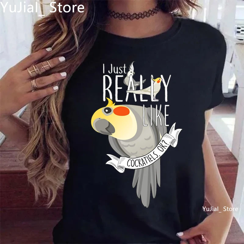 Kawaii Clothes Funny T Shirt Girls Cockatiel Parrot Tshirt Women'S Clothing Harajuku Shirt Bird Short Sleeve T-Shirt Female