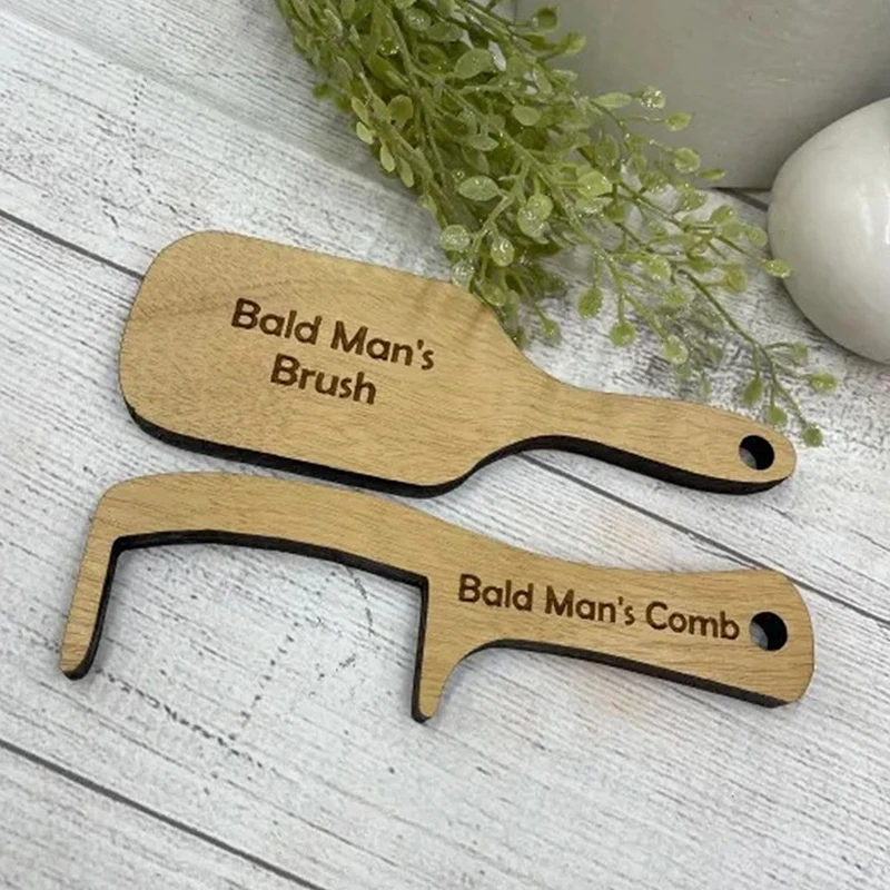 2PCS Gag Hairloss Joke Gift For Bald Man Funny Wooden Hairless Combing Brush And Toothless Comb For Men Hair Loss Christmas Gift