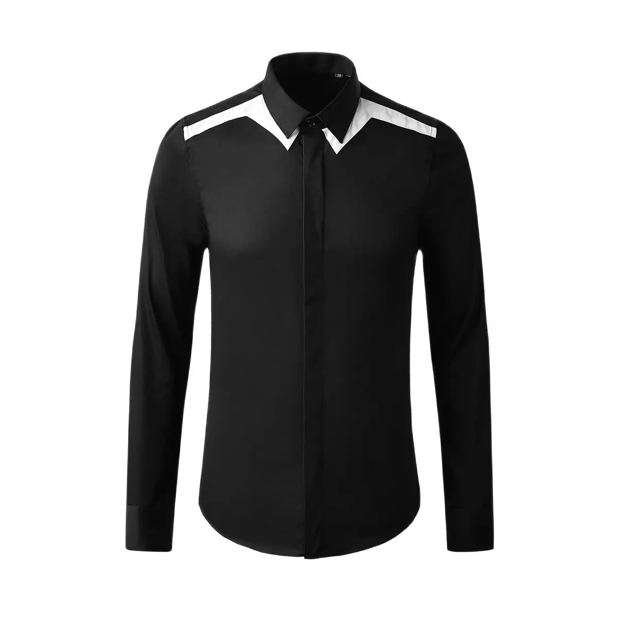 

XS-6XL New 2024 Men Women's Clothing Catwalk Design Long Sleeve Shirt With Black And White Stitching Plus Size Singer Costumes