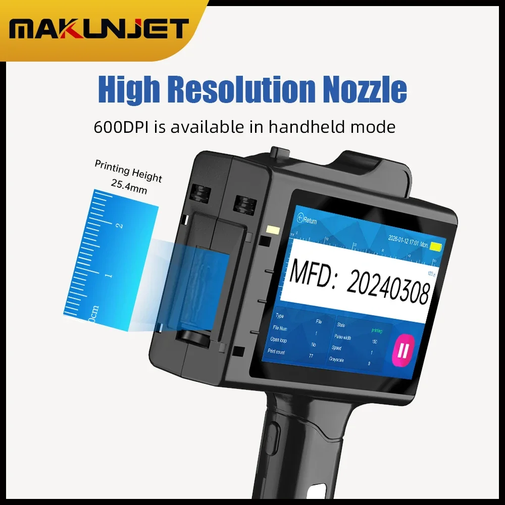 

MAKUNJET 25.4mm Portable Handheld Inkjet Printer S10 Print Gun Expire Date Serial Number Logo Coding Machine Business Printer
