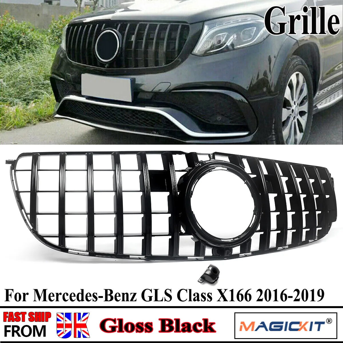 

GT Style Bumper Grille For Mercedes Benz GLS Class X166 350 GLS400 GLS500 2016 2017 2018 2019 Front Bumper Gloss Black Grille