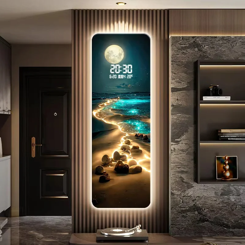 Wave Digital Electronic Clock Living Room Entrance Bedroom TV Wall Art Human Body Sensing Decorative Painting LED Creativity