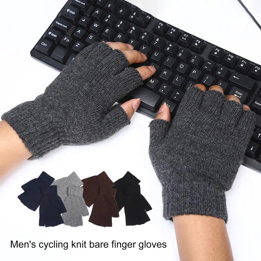 

Unisex Gloves 1 Pair Popular Elastic Cuff Super Soft Half Finger Knitted Gloves Daily Wear