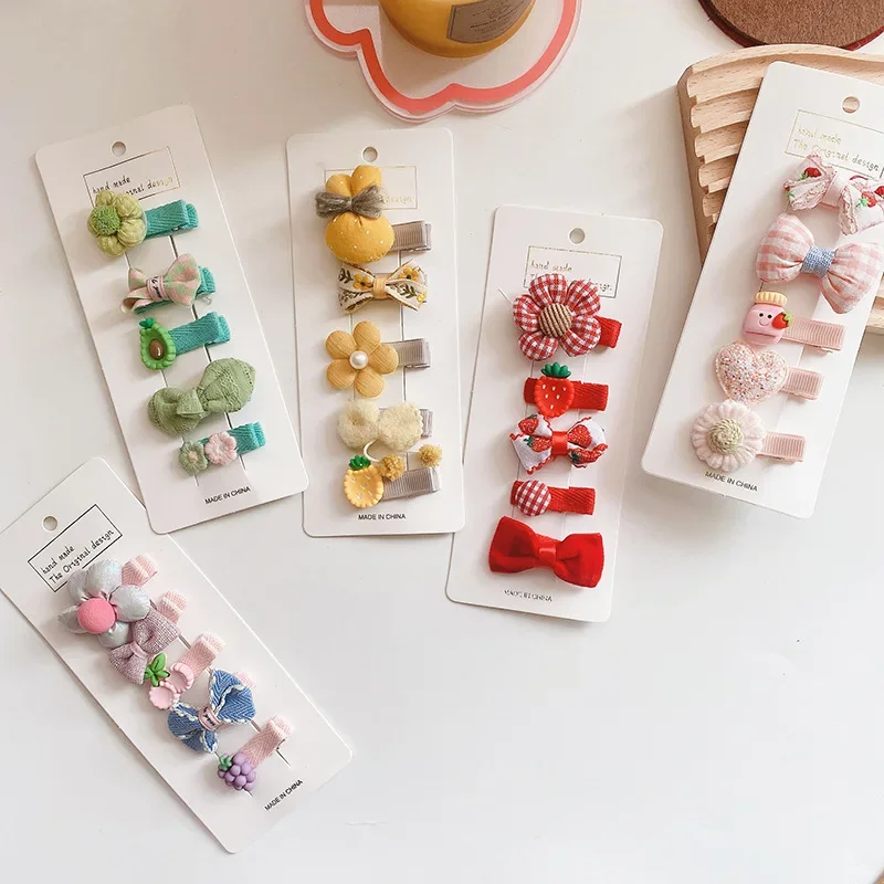 5pcs/set Baby Girls Cute Princess Hairpins Headband Bow Flower Korean Hair Pins Clips for Children Mini Soft Kids Accessories