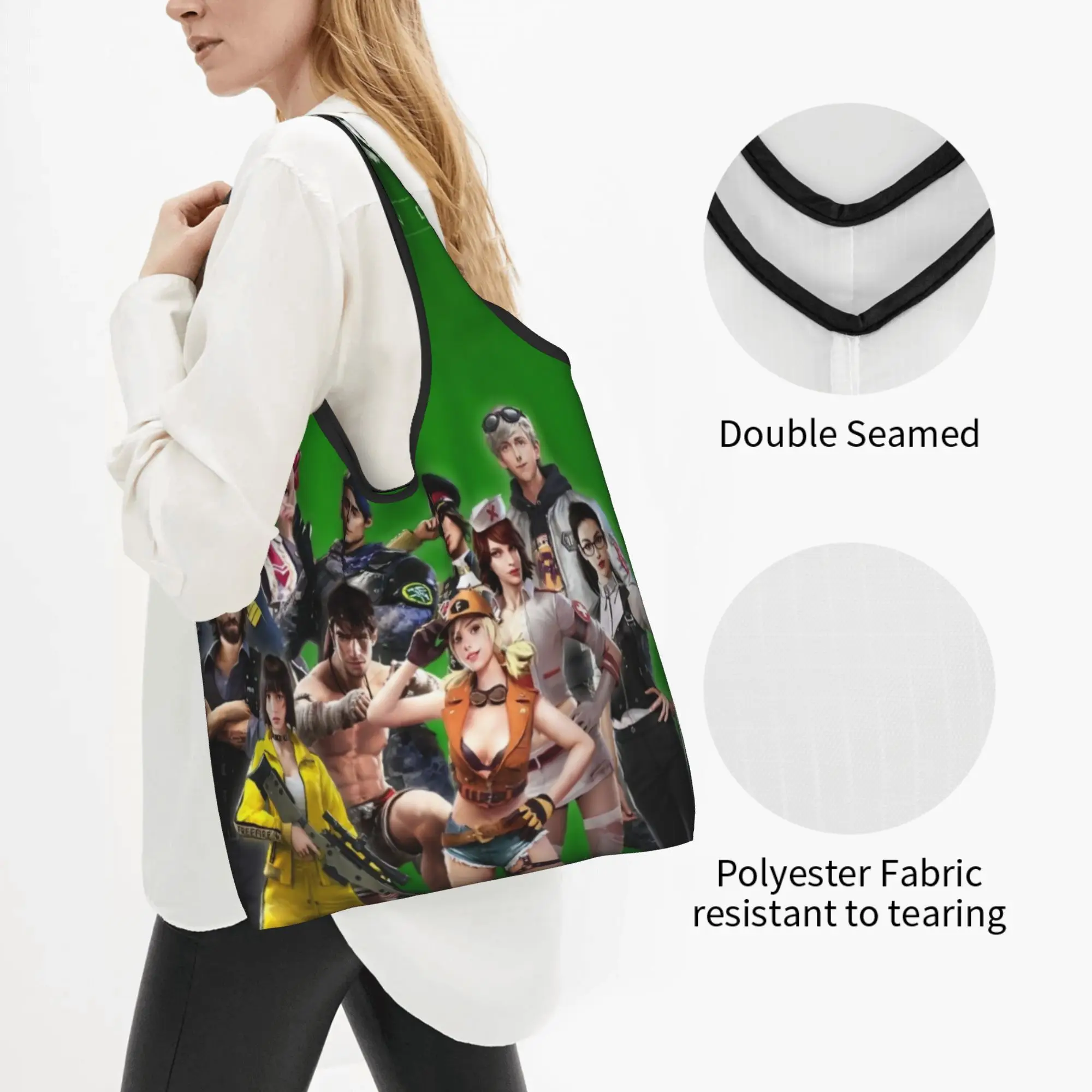 Cute Printed Garena Free Fire Game  Tote Shopping Bag Portable Shopper Shoulder  Handbag