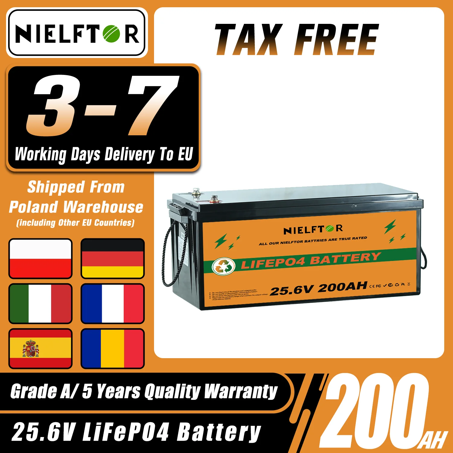 Nuovo 12V 24V 48V 100Ah 200Ah 300Ah LiFePO4 Batteria 12.8V 51.2V Batteria al litio ferro fosfato BMS integrato per barca solare Nessuna impuesto