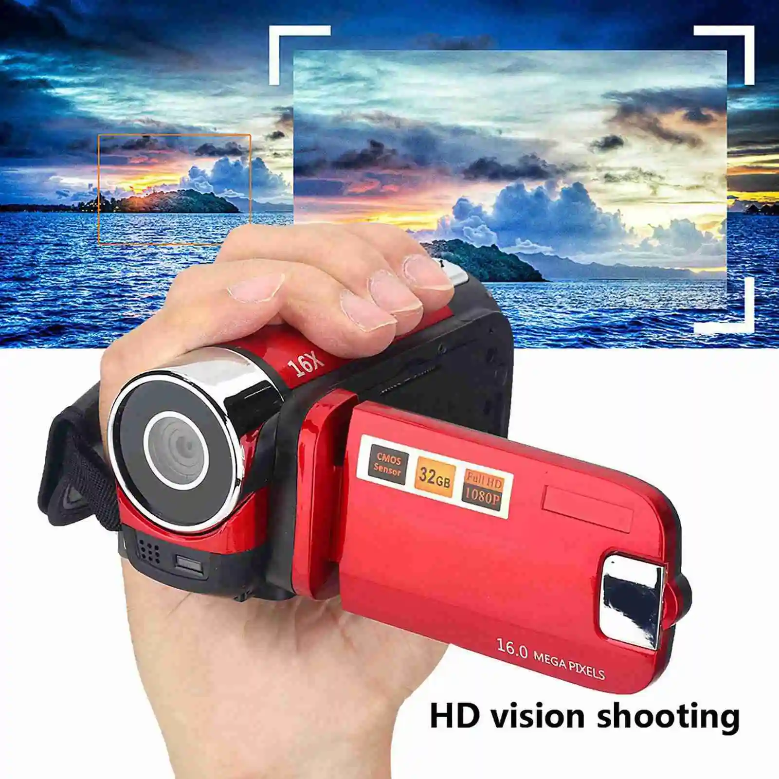 Full HD Rotation 16X High Definition Digital Camcorder Video DV Camera ( Red)