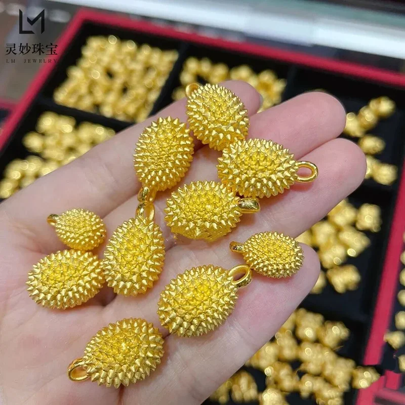 Color Plated Real 999 Gold 18k Net Red Durian Pendant Necklace Collar Chain Diy Beads Accessories Never Fade Gifts to Girlfriend