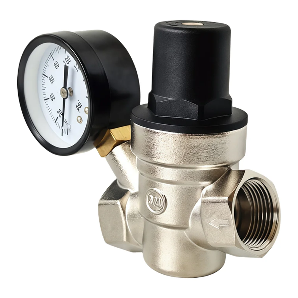 Adjustable Water Pressure Regulator Valve Brass 3/4 Inch With Gauge And Filter Screen For RV /Camper Trailer /Motorhome Plumbing view 2