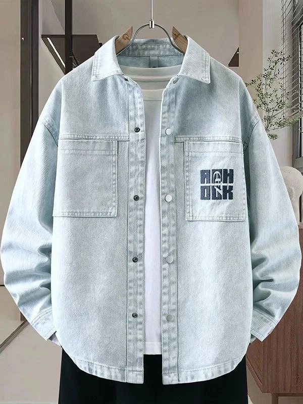 

Autumn New adual een Denim irt Jaet Men's Youth Students Slim Wear Resistant Workwear irt Jae Casual Faion