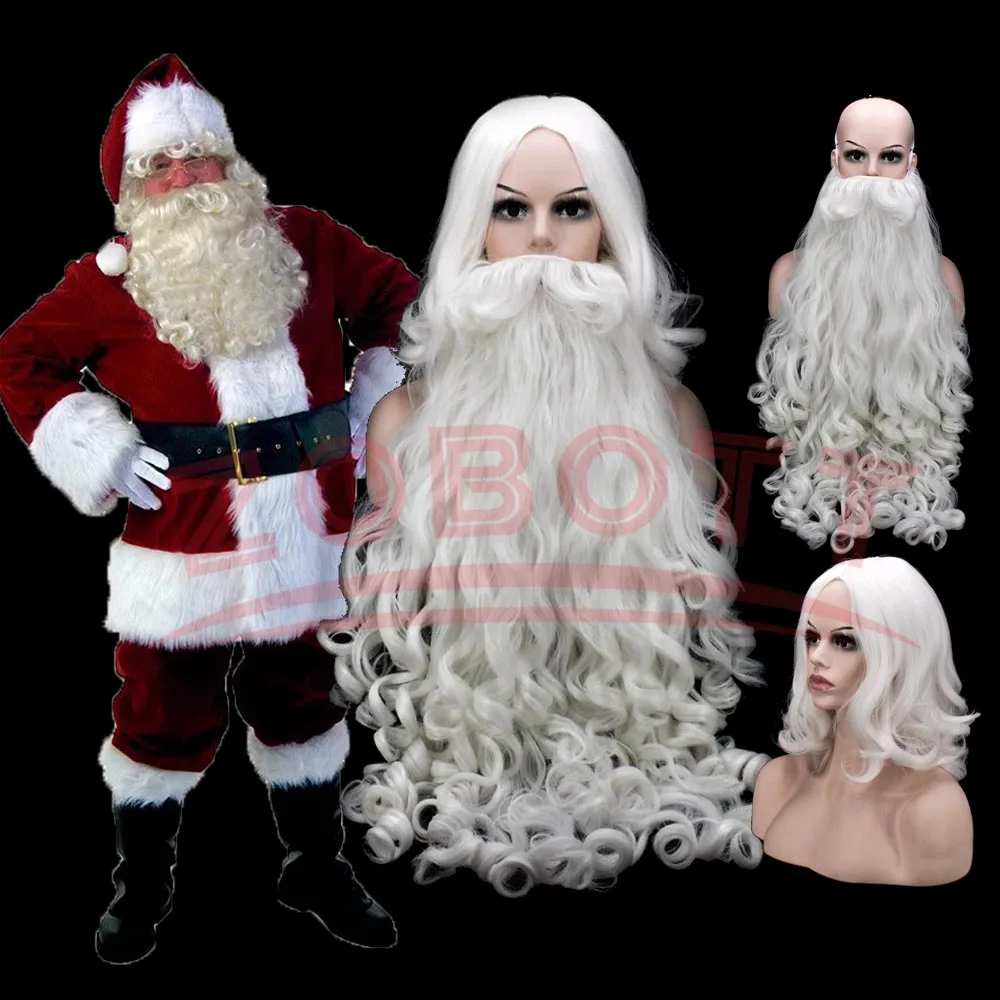 80 cm Natale Babbo Natale Cosplay Parrucca da barba Capelli sintetici Corti Cosplay Uomini Mago Parrucchino bianco Accessori Regalo di Capodanno