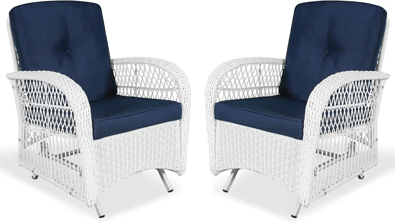 

2-Piece Outdoor White Wicker Glider Rocking Chair, Patio Rattan Swing Glider Chairs with Cushions & Steel Frame, All-Weather Gli