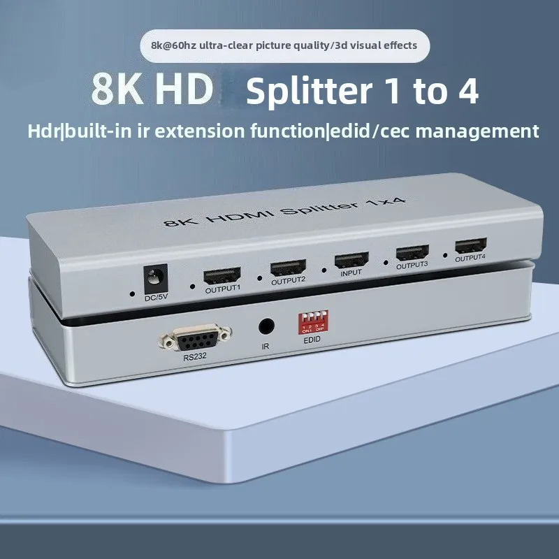 8K@60Hz HD Splitter 1x2 1x4 Ultra HD 4K@120Hz HDTV 2.1 Video Distributor Splitter 1 in 4 out Duplicate Screen CEC HDCP2.3 HDR