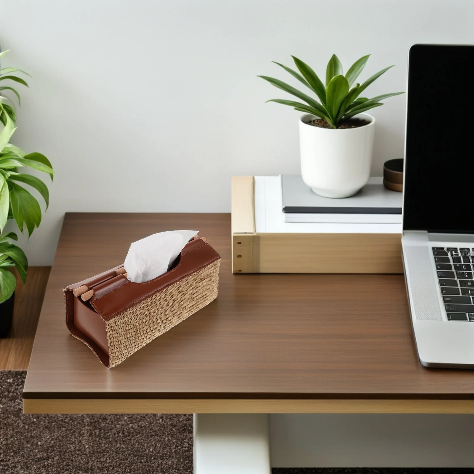 

Brown Rectangular Woven Tissue Box Cover French Retro Napkin Holder For Dining Table Living Room Bathroom Decor Organizer