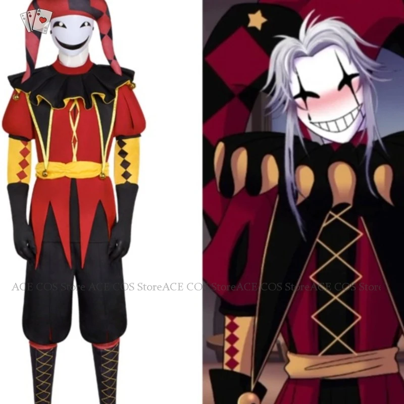 

ACE COS Store The Freak Circus Pierrot Cosplay Costume wig HarleQquin Clown Outfit Costume Game Halloween Scary Roleplay Clothin