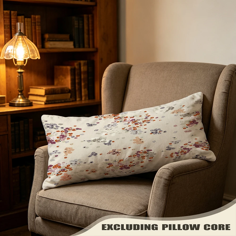Blush Brown Rustic Ditsy Print Long Pillow Cover, Country Style, Boutique Decorative, Polyester, Wedding Gift, Stain Resistant