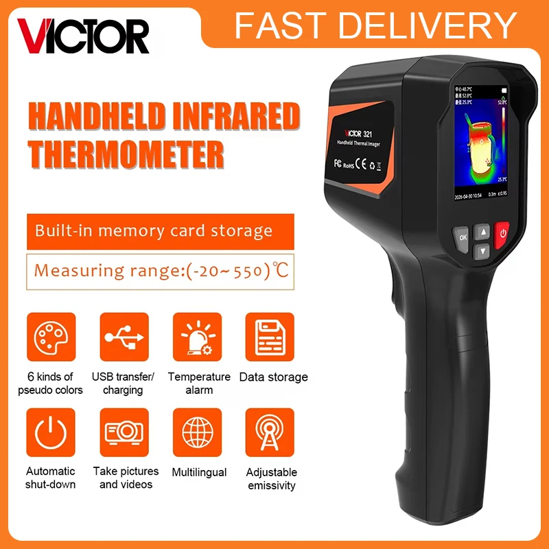 Victor Infrared Thermal Imager -20~550℃ Temperature Tracking Electricity/underfloor Heating Detect Handheld Thermal Imager