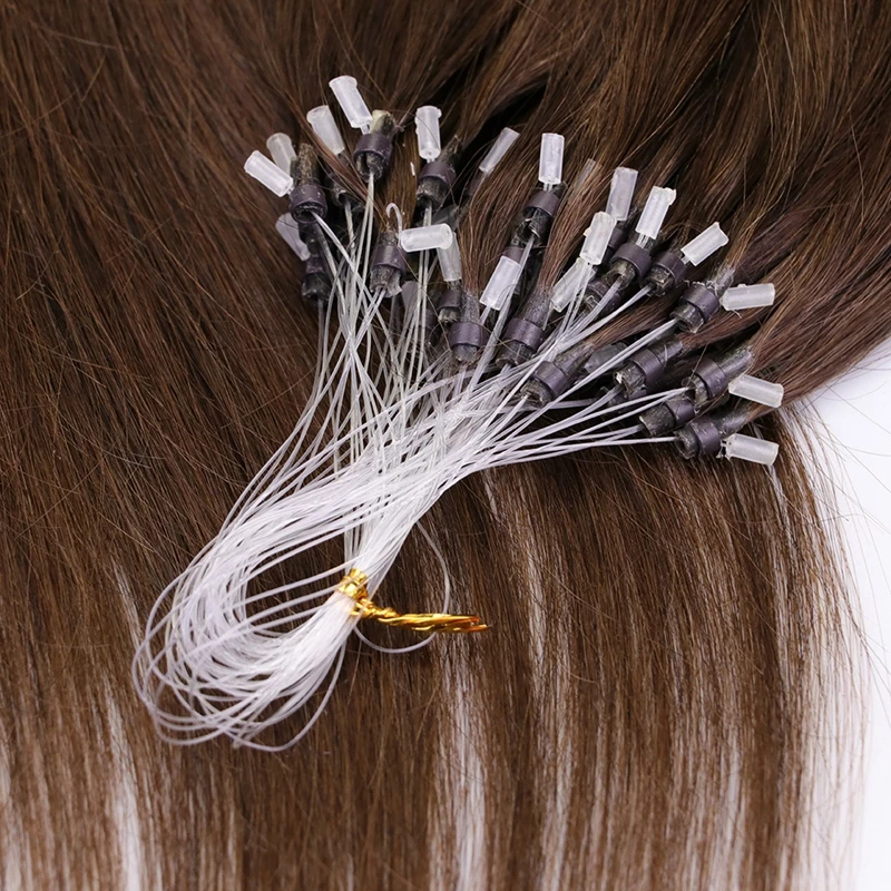 Micro Loop Hair Extensions Human Hair Soft Keration Glue With Micro Loop Line Straight Natural Hair Micro Link HairPieces