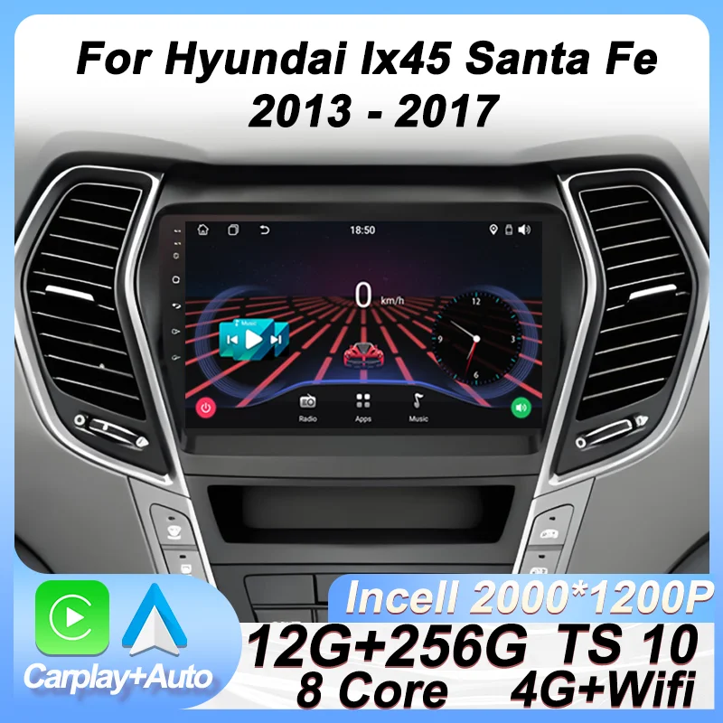 

Car Stereo Android Auto For Hyundai Ix45 Santa Fe 2013 2014 2015 2016 2017 GPS Navigation Carplay Touch Screen Autoradio 8 Core