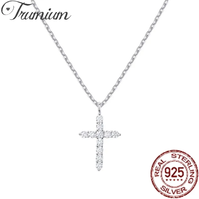 Trumium 925 Sterling Silver Cross Necklaces for Women Simple 14K Gold Color Pendant Clavicle Chain Fine Jewelry Gift Wholesale