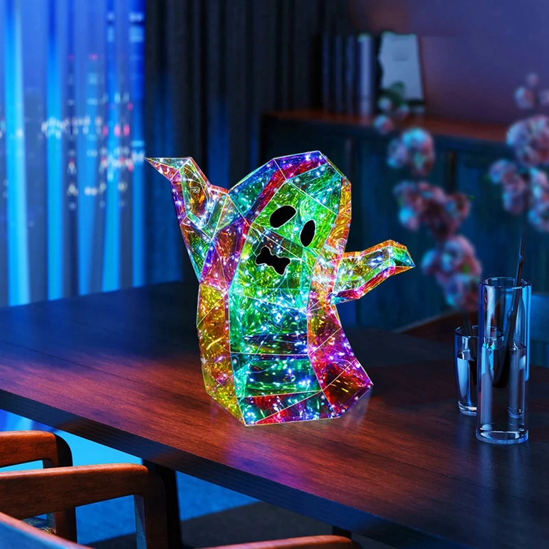 NEW-Prismatic Iridescent Spooky Ghost Statue,LED Ghost Statue,Halloween Decoration Ghost Statue