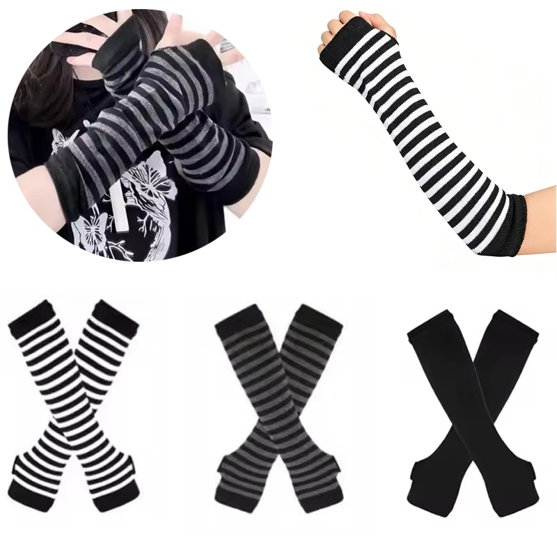 Gestreepte vingerloze handschoenen Armwarmers Katoenen elleboogbescherming Warme armbandhandschoenen voor koud weer Dagelijks casual buitengebruik