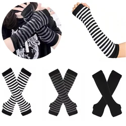 Striped Fingerless Gloves Arm Warmers Cotton Elbow Protection Warm Bracelet Gloves for Cold Weather Daily Casual Outdoor Wear