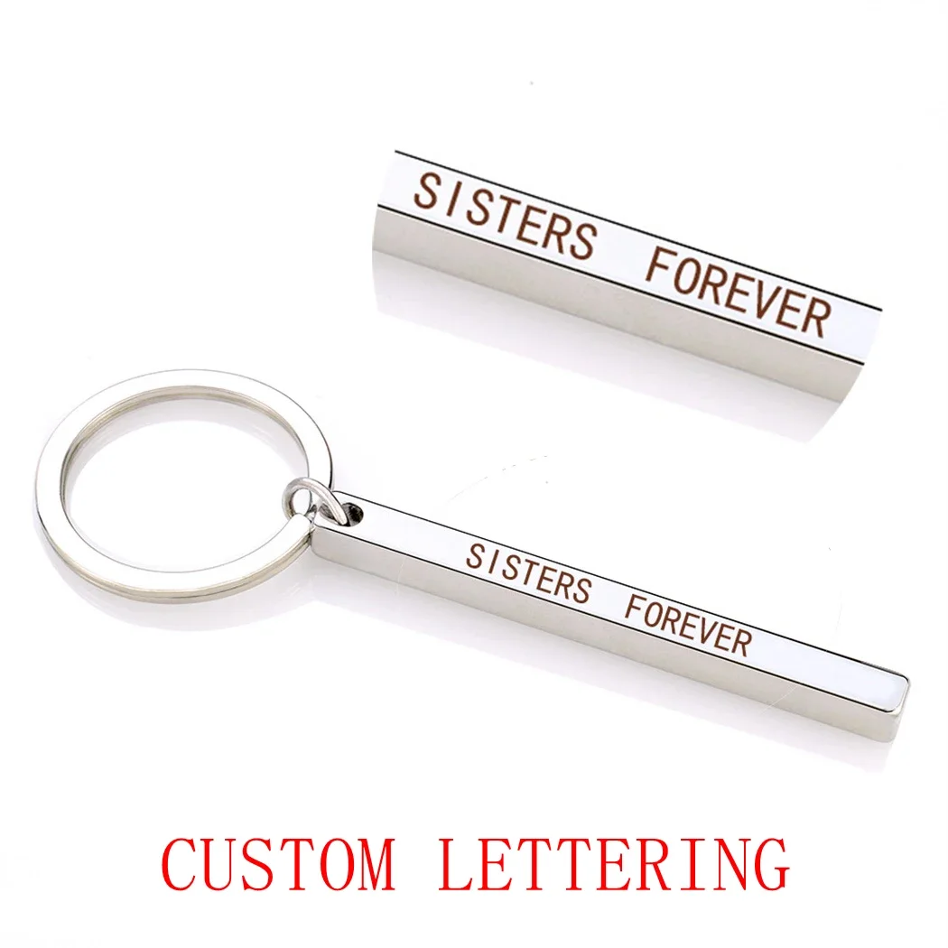 Custom Lettering Personalized Rinhoo Vertical Strip Bar Custom Name Keychain Engraving Pendant for Women/Men Birthday Gifts