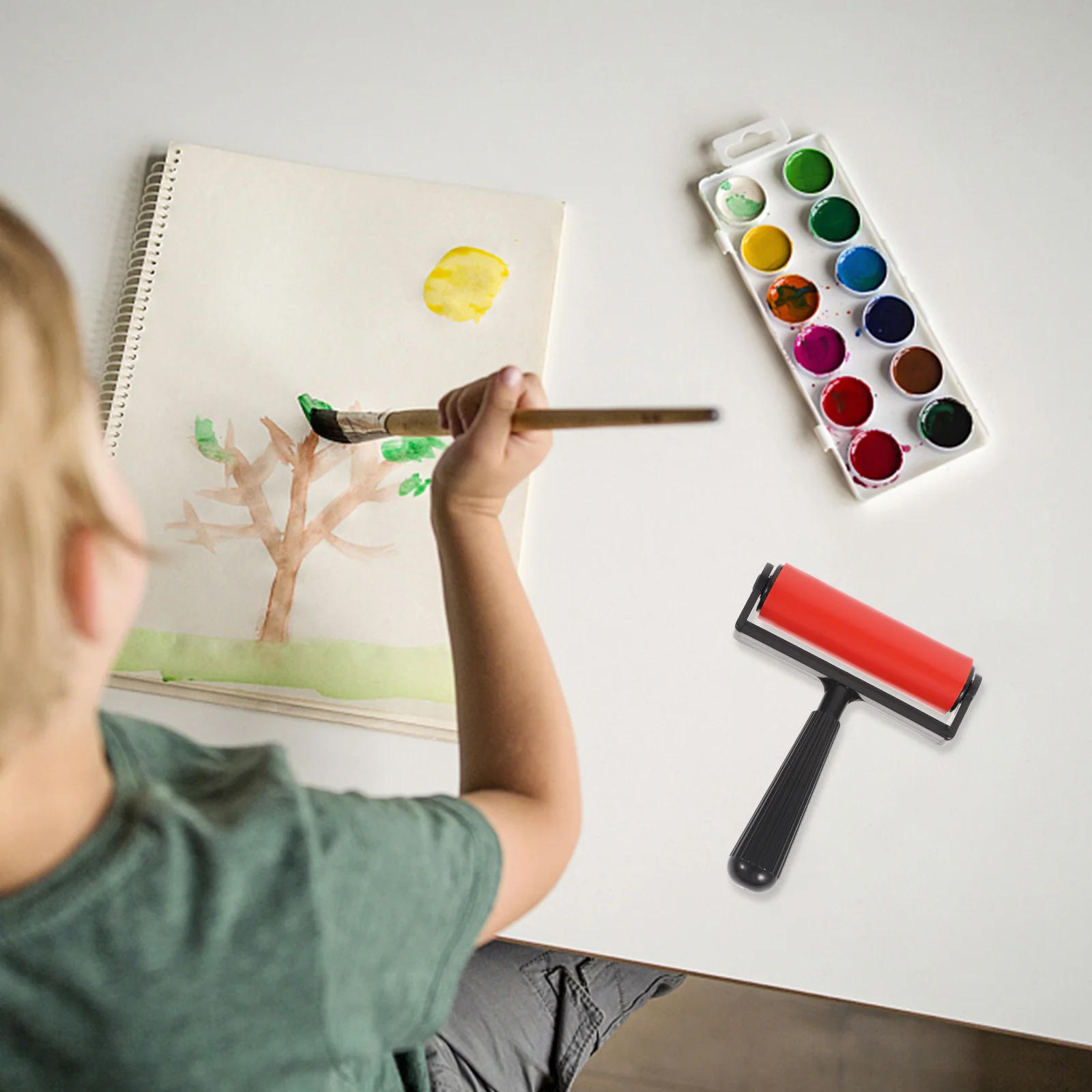 

10cm Printmaking Rubber Roller Flat Roller Cylinder Detachable Handle for Stamping Scrapbook Wallpaper Crafting Tool