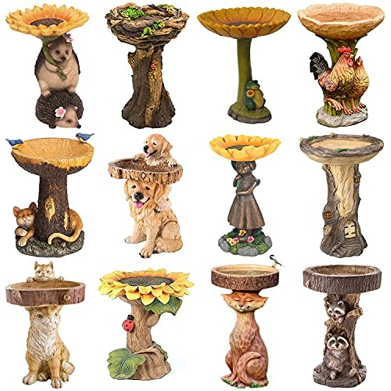 

Polyresin Raccoon Bird Bath,Sunflower Bird Bath Statue, Outdoor Bird Bath Bowl,Resin Pedestal Fountain Decoration for Yard