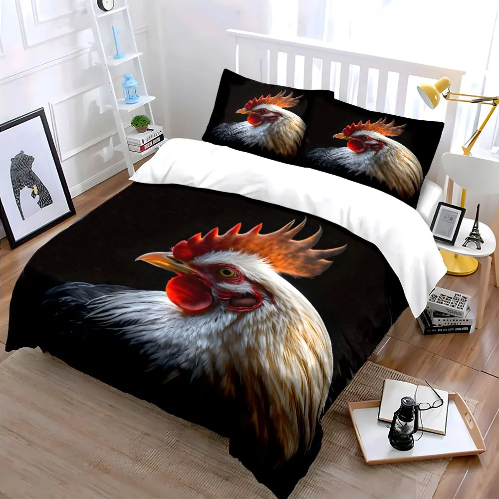 Elegant rooster portrait detailed feathers Duvet Cover Set with 3D Printing Design Soft Polyester Bedding Set All-Season Comfort