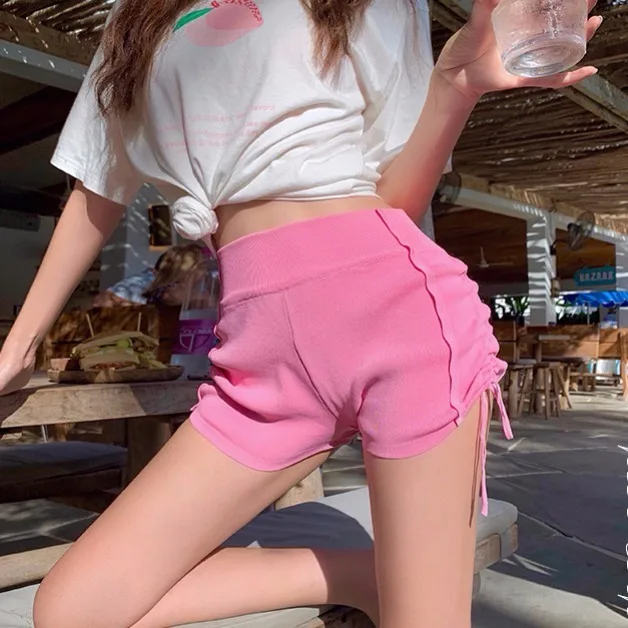 Pantalones cortos informales para mujer, reunión Social, cintura alta, corte holgado, cordón, algodón, lino, verano, bolsillo de calle, dobladillo volteado minimalista