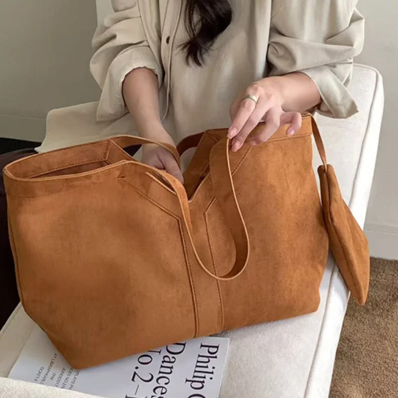 

Branded Designer Shoulder Tote Bags For Women Suede Frosted 2-in-1 Big Capacity Shopper Tote Luxury Y-shape Design Wing Handbags