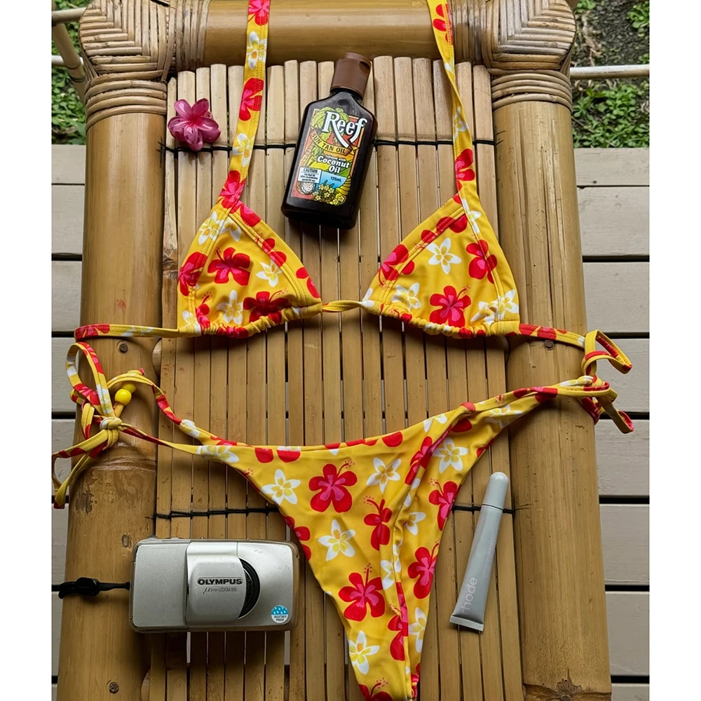 Sexy Micro Bikini 2025 Women Swimsuit Female Swimwear Thong Bikinis Set Brazilian Halter Beach Wear Print Bathing Suit