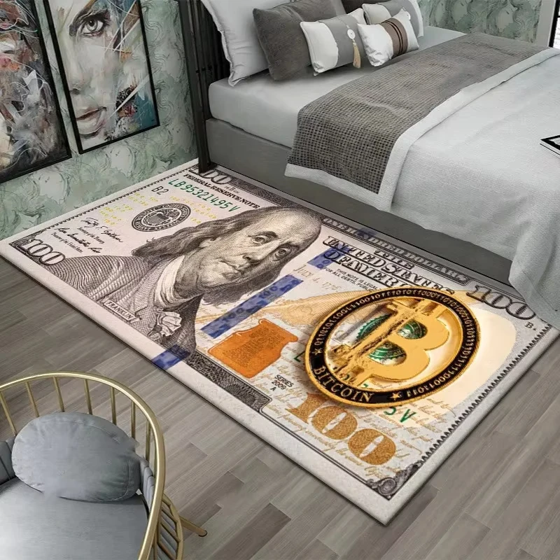 VIKAMA Creative Dollar Printed Carpet Doormat Bedroom Side Rug Easy to Clean Game Room Floor Mat Carpet For Living Room
