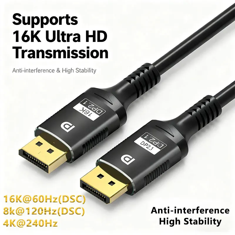 كابل 16K DP 8K @ 120 هرتز/60 هرتز 4K @ 240 هرتز 80 جيجابت في الثانية Displayport 2.1 HDR كابل صوت فيديو لأجهزة الكمبيوتر المحمول Xbox Projector شاشة الألعاب
