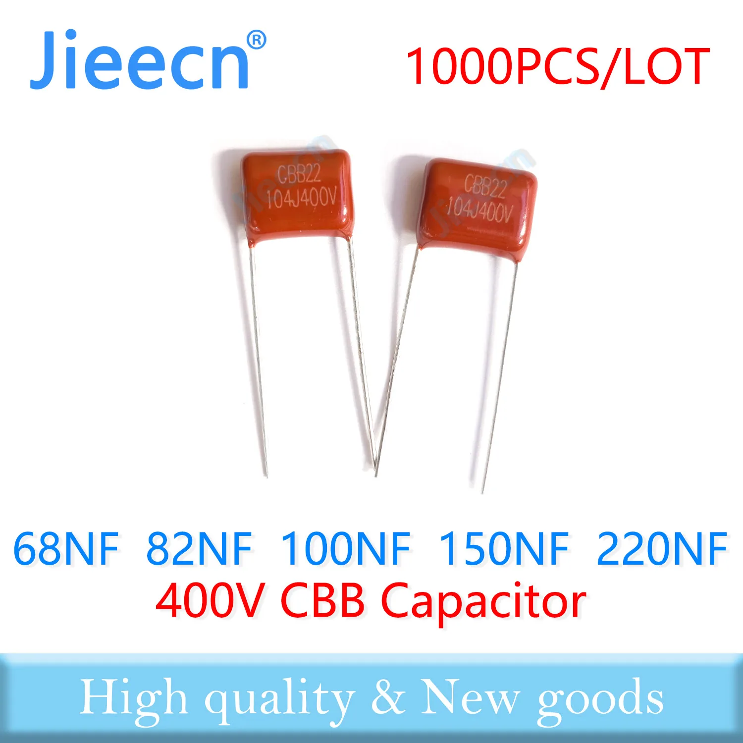 

Jieecn 1000PCS 400V 7.5MM 10MM 68NF 82NF 100NF 150NF 220NF 683J 823J 104J 154J 224J CBB Polypropylene Film Capacitor