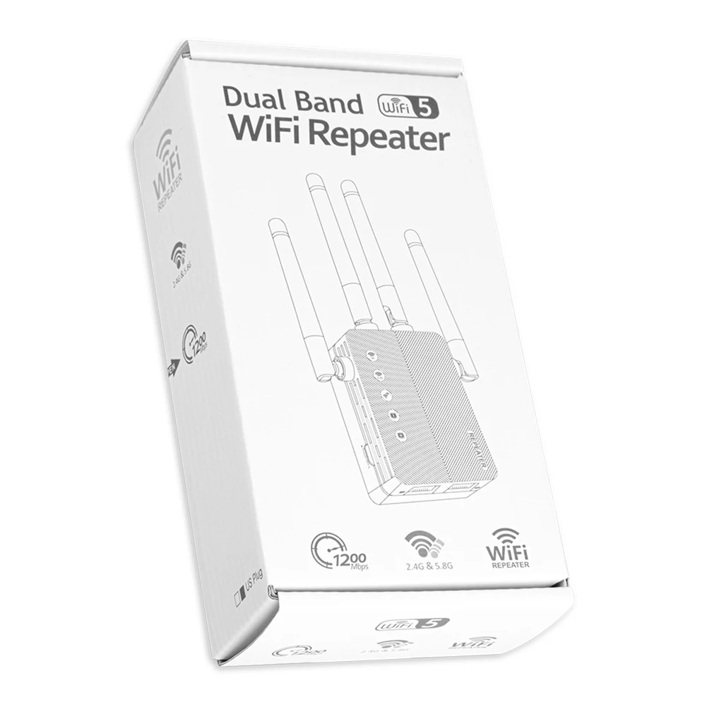 2.4G 5.8G WiFi Extender Long Range Wireless WIFI Booster Adapter 1200Mbps Wi-Fi Amplifier Signal Repeator 4 External Antennas