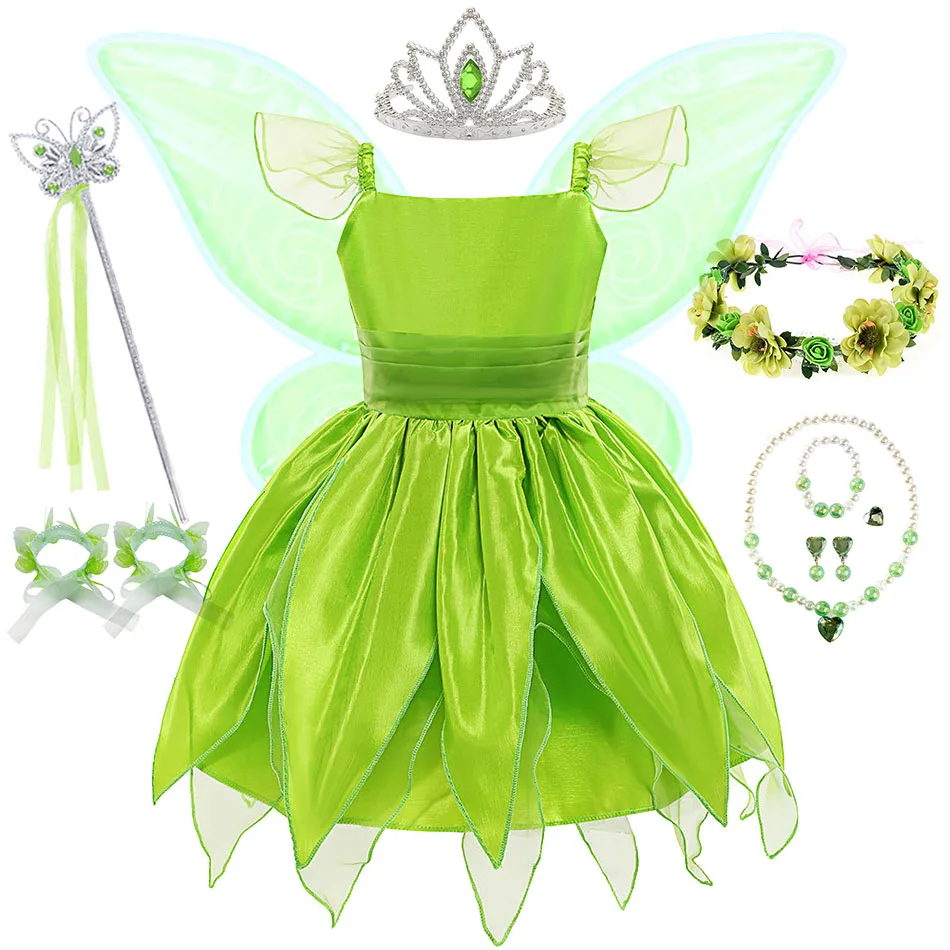 Baby Girl Tinker Bell Dress Summer Forest Fairy Costume Kids Elf Cosplay Clothes Child Kindergarten Carnival Role Playing Sets