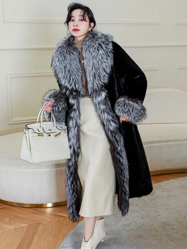 Women Faux Fur jacket Spliced Coats Casual Long Jacket Fur Outerwear Patchwork Loose Fit 2025 Autumn Pockets Turn Down Collar