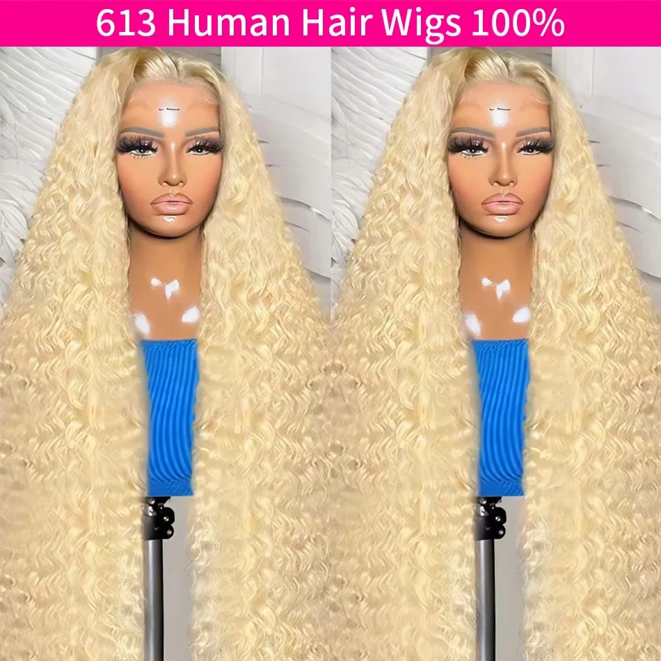 

Блондинка 13X6 Hd Парик фронтальной части шнурка 250 Плотность Глубокая волна Парики из человеческих волос 100% 613 Предварительно выщипанные парики из бразильских волос 38 дюймов для женщин