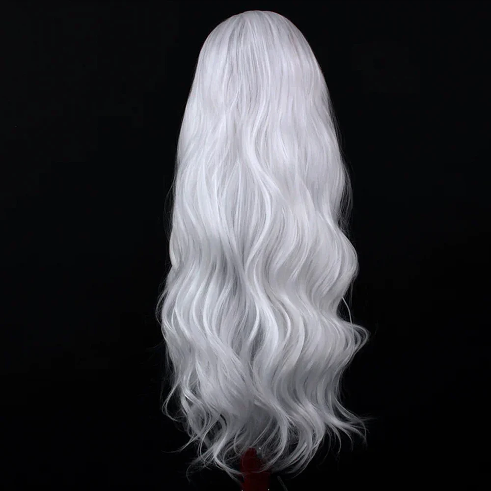 UNIQUE White Wig Synthetic Lace Front Wigs for Women Long Natural Wave Heat Resistant Fiber Cosplay Party Wigs Free Part Wig