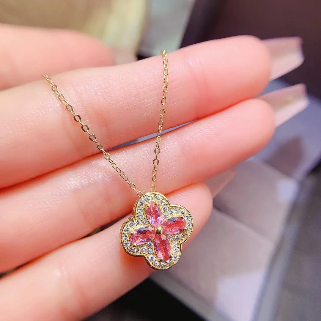 

Natural Pink Sapphire Pendant for Office Women 3mm*5mm 1ct Sapphire Necklace Pendant 925 Silver Jewelry with Gold Plating