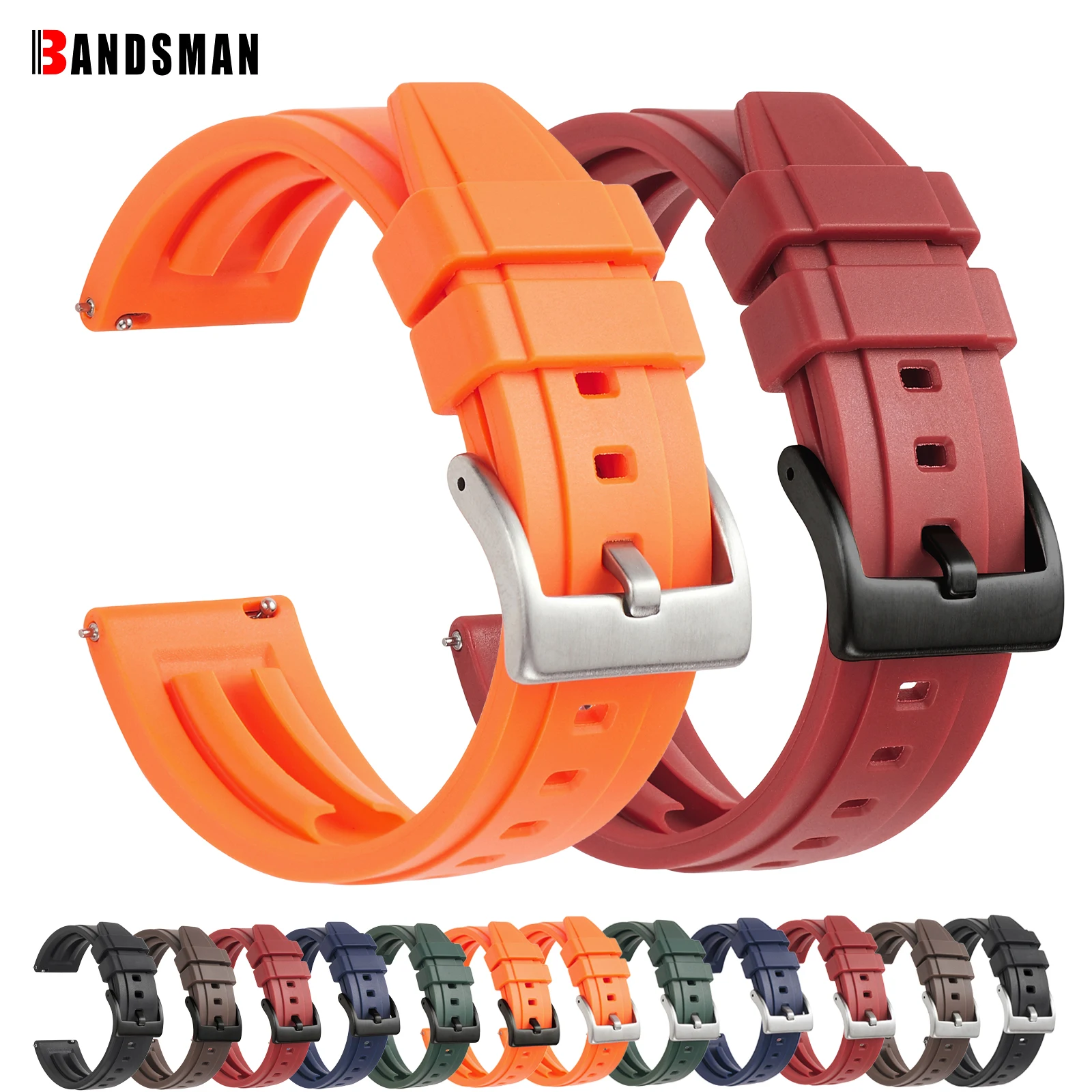 Quality Silicone Watch Strap 18mm 19mm 20mm 21mm 22mm 24mm Quick Release Rubber Watch Band Dustproof Bracelet for Smart Watch