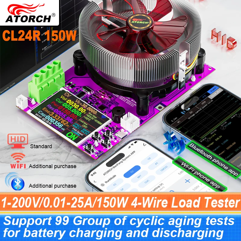 Inteligente Wi-fi Battery Tester Capacidade Descarga de Carga Eletrônica Usb Tester Cl24r Cl24r Tuya 2.4 Tft 1.2v 25a 250 a Tft
