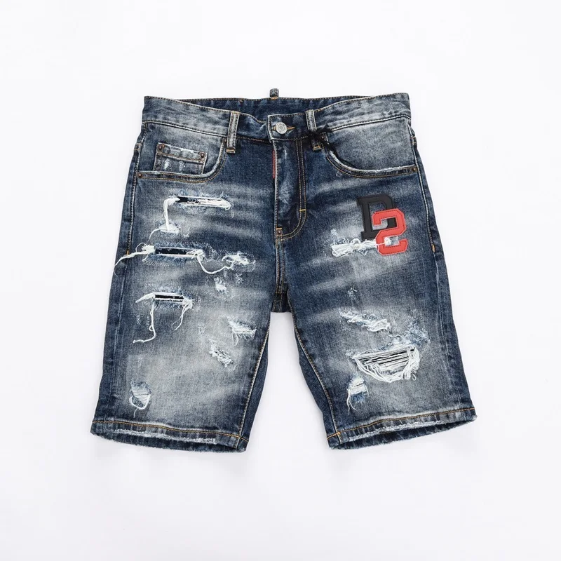 Fashion Summer Style Famous Italy Brand  Jeans Mens Slim Short Jeans Men Denim Trousers Zipper Stripe Hole Blue Shorts Jeans