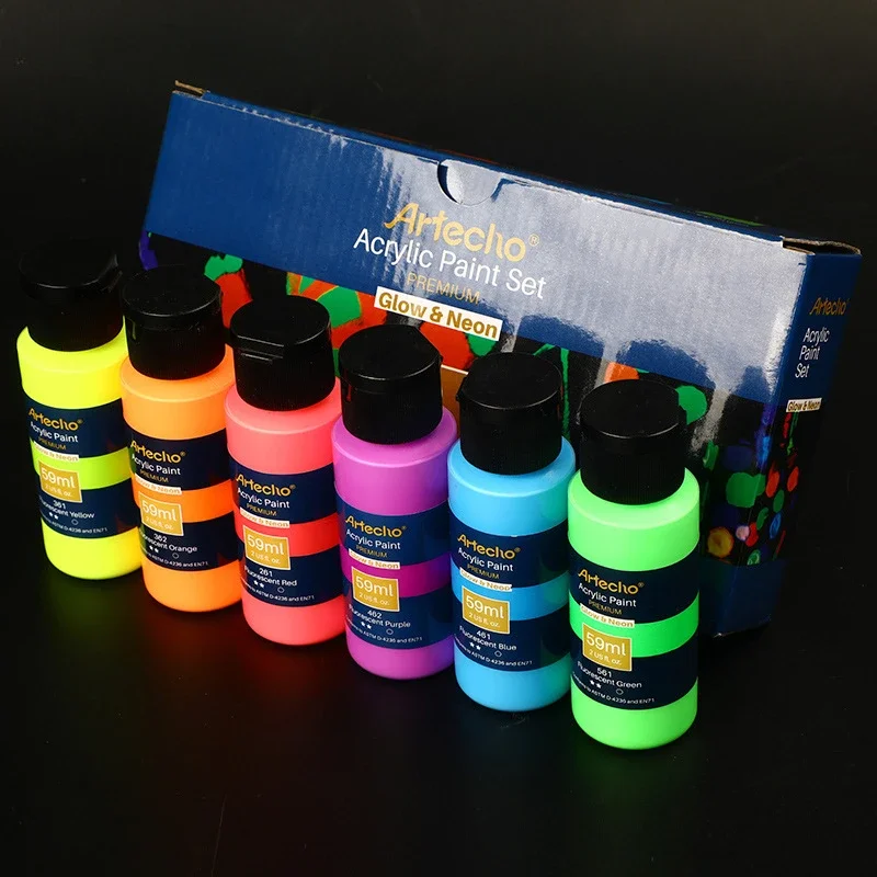 Imagem -02 - Tinta Acrílica Luminescente para Tecido Laranja Vermelho Amarelo Azul Verde Roxo Super Brilhante Vidro Cerâmico Faça Você Mesmo 16 Cores 58ml